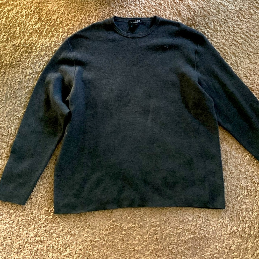 Men’s Gucci Crew Neck Longsleeve Sweater (dark gray/grey/charcoal, size Large)